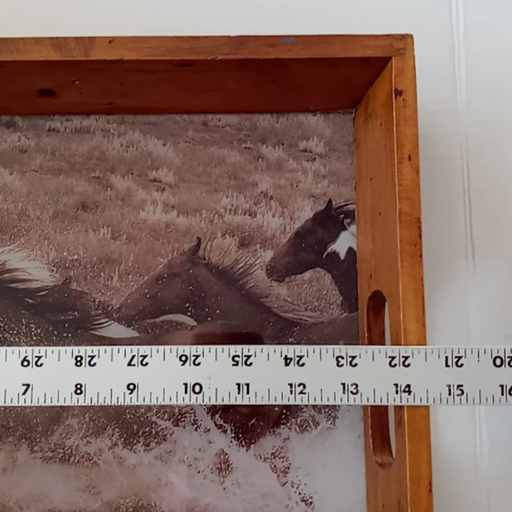 Rustic Western Wooden Serving Tray With Robert Dawson Photograph Of Wild Horses - Picture 4 of 9
